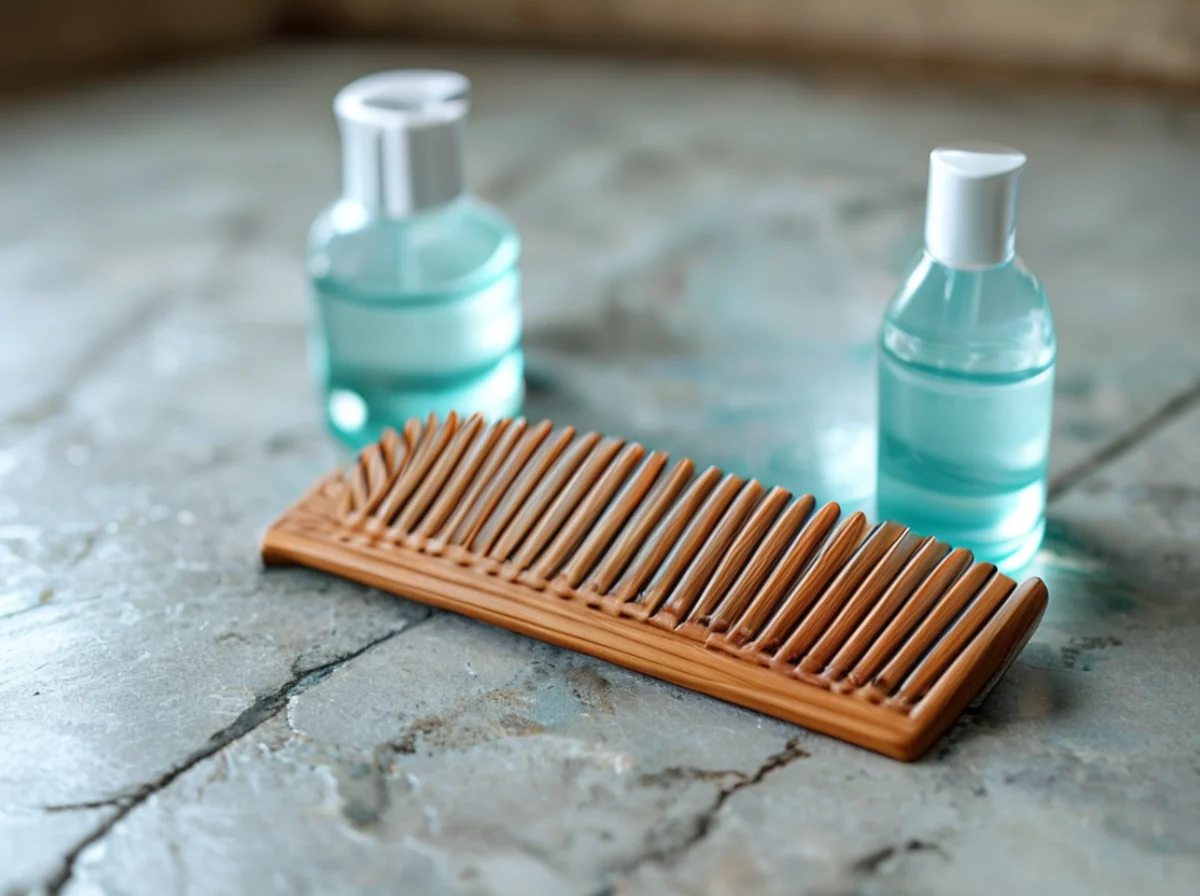Una persona sta utilizzando diversi prodotti per il cuidato dei capelli e un pene.