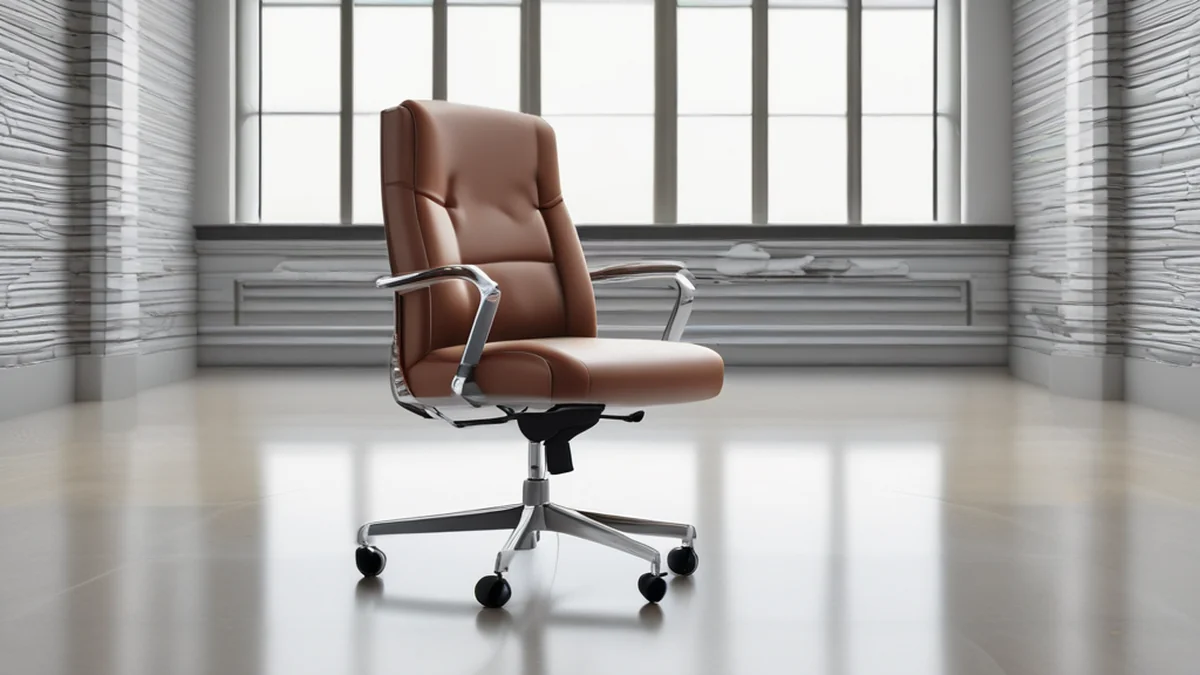 Professioneller, hochwertiger Studio-Sessel, Leder-Sitz, gerundete Kanten, weißer Teppich, sanftes Fensterlicht, flaches Schärfentief, photorealistisch, scharfe Schärfe, hohe Details