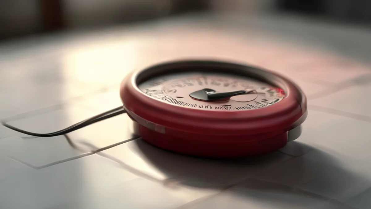 Sfigmomanometer, rubber, cilindrisch, donkergroen, op witte tegel, warme licht, zacht focus, hoog detail
